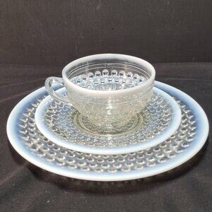 Moonstone Clear Opalescent Anchor Hocking Hobnail Bread and Salad Plate & Teacup